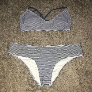 navy and white striped swim suit. top and bottom!!